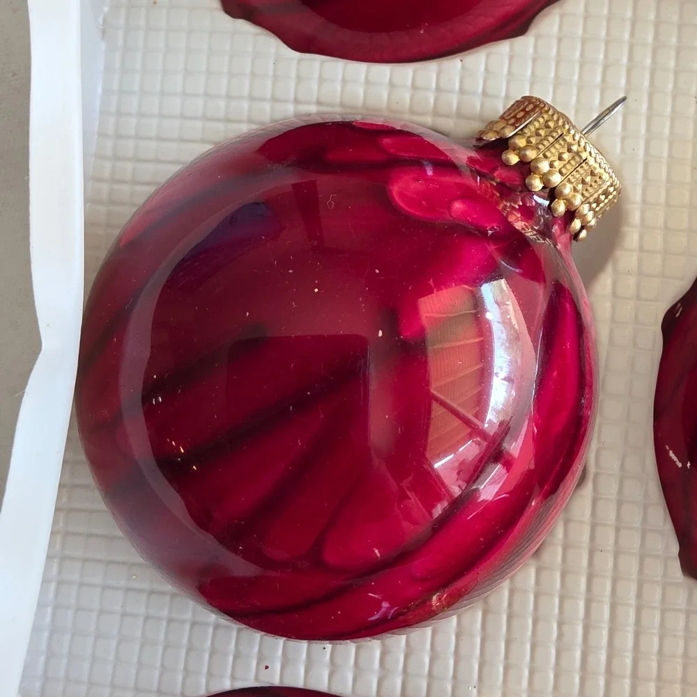 VTG Christmas by Krebs Red Drip Glaze Designer Mercury Glass Ornaments Set of 6